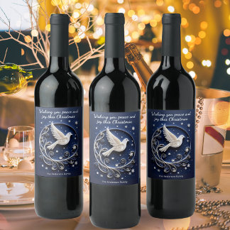 Elegant Peace Dove Faux Papercraft Chic Christmas Wine Label