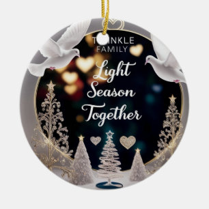 Elegant Peace Doves Twinkle Family Light Season Ceramic Ornament
