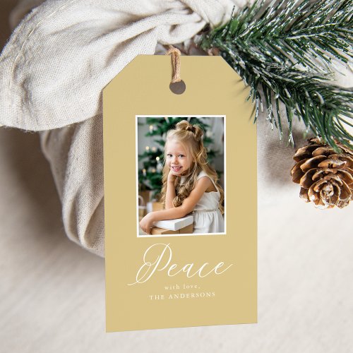 Elegant Peace  Gold Holiday Photo Gift Tags