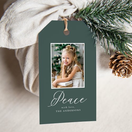 Elegant Peace  Green Holiday Photo Gift Tags