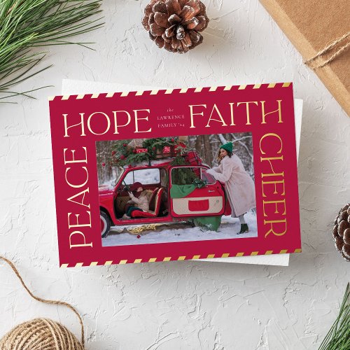 Elegant Peace Hope Faith Cheer Christmas Photo Foil Holiday Card