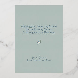 Elegant Peace Joy and Love Graphic Dove Sage Gold Foil Holiday Card