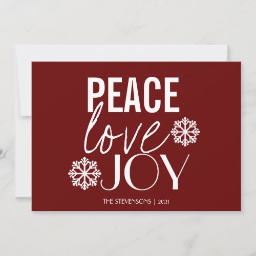 Elegant Peace Love Joy Photo Holiday Card