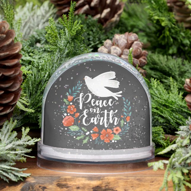 Elegant Peace on Earth Family Christmas Photo Snow Globe (Winter)