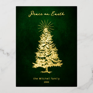 Elegant Peace on Earth Gold Christmas Tree Foil Holiday Postcard