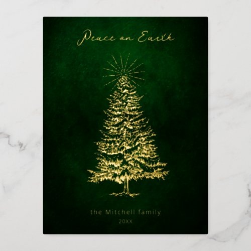 Elegant Peace on Earth Gold Christmas Tree Foil Holiday Postcard