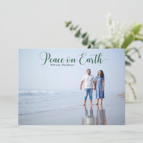 Elegant Peace on Earth Holiday Photo Dark Green