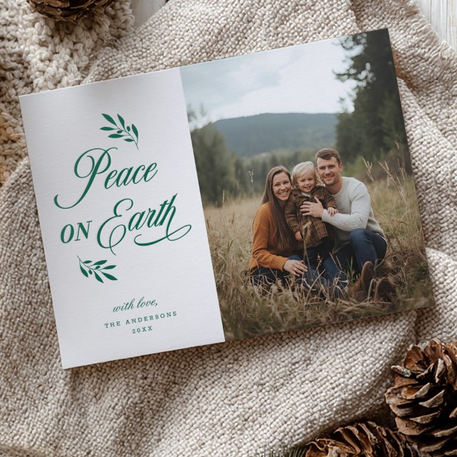 Elegant Peace On Earth Olive Branch Christmas Letterpress Photo Cards (Creator Uploaded)