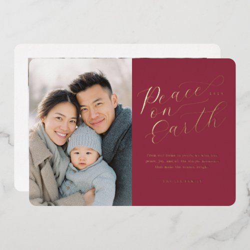 Elegant Peace on Earth Photo - Red Foil Holiday Card