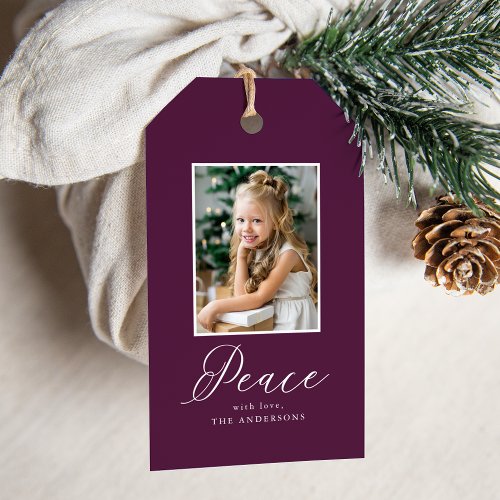 Elegant Peace Purple Holiday Photo Gift Tags