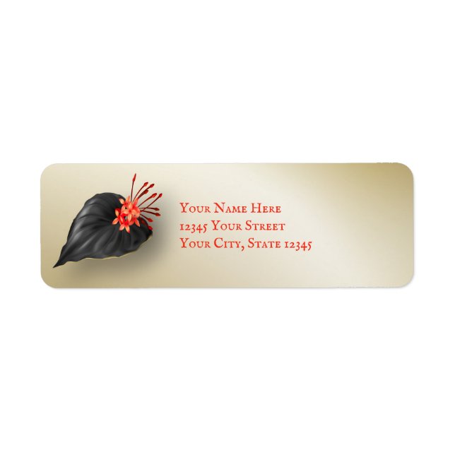 Elegant Peace Red and Gold Tropical Leaf Label (Front)