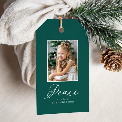 Elegant Peace  Spruce Green Holiday Photo Gift Tags