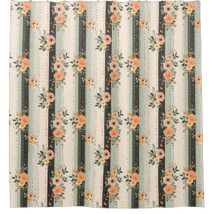 Elegant Peach and Charcoal Cottagecore Stripe Show Shower Curtain