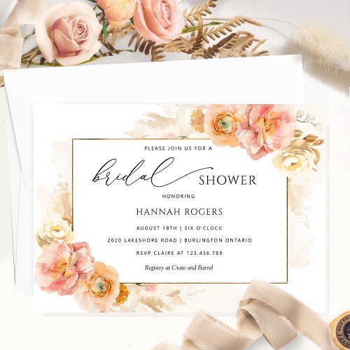 Elegant Peach and Cream Floral Bridal Shower Invitation