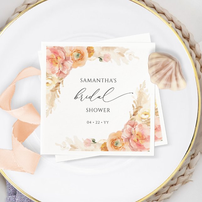 Elegant Peach and Cream Floral Bridal Shower Napkins (Creator Uploaded)
