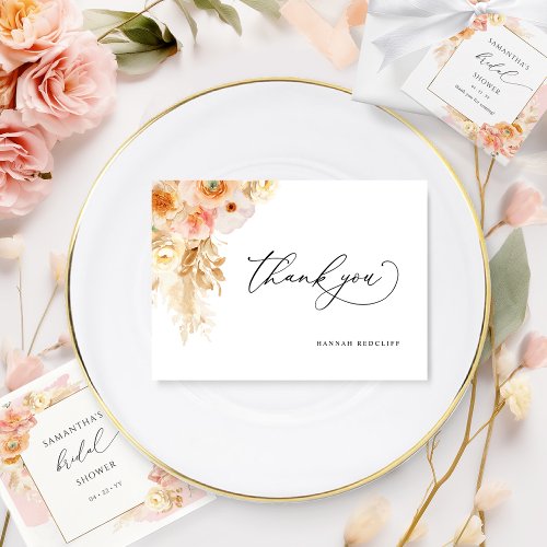 Elegant Peach and Cream Floral Bridal Shower  Thank You Card
