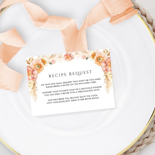 Elegant Peach and Cream Floral Wedding Recipe Enclosure Card