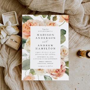 Elegant Peach and Cream Rose Wedding Invitation
