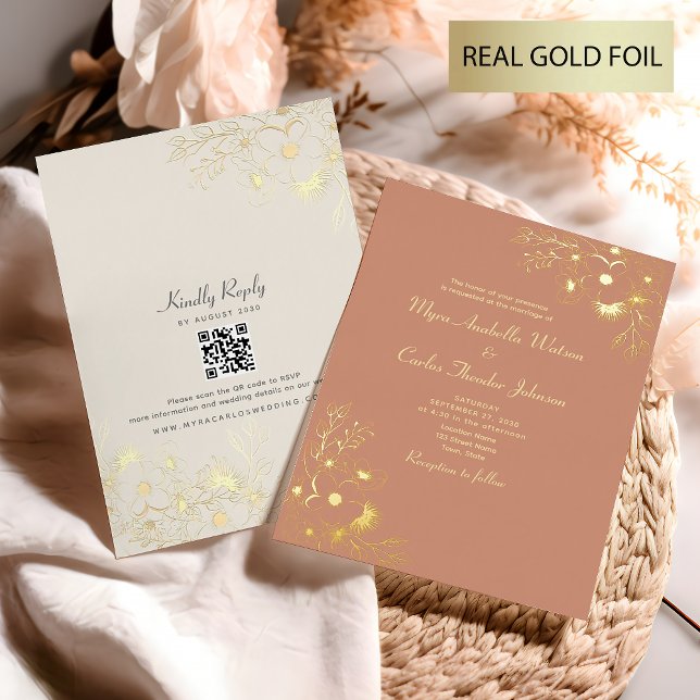Elegant Peach and Gold Wedding Foil Invitation (Creator Uploaded)