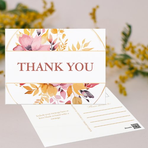 Elegant Peach and Gold Wedding Thank You Postcard