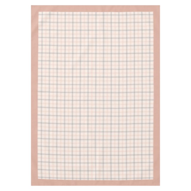 Elegant Peach and Grey Checkered Tablecloth (Front)