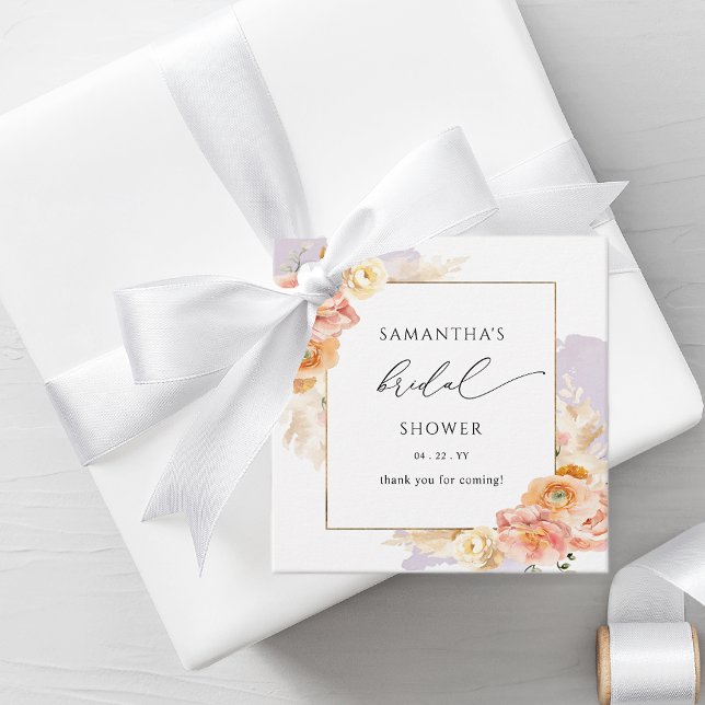 Elegant Peach and Purple Floral Bridal Shower Favor Tags (Creator Uploaded)
