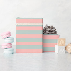 Elegant Peach And Teal Color Pastel Tones Striped Wrapping Paper