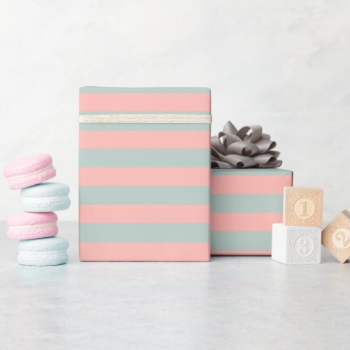 Elegant Peach And Teal Color Pastel Tones Striped Wrapping Paper