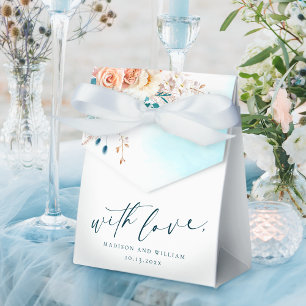 Elegant Peach and Teal Floral Watercolor Thank You Favor Boxes