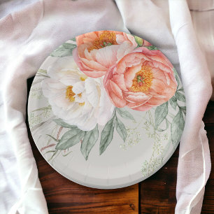 Elegant Peach and White Floral Feminine Paper Plates