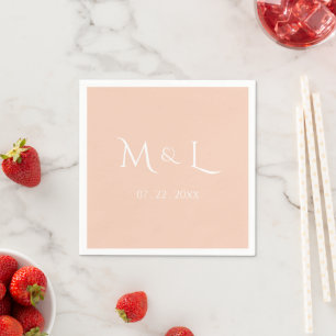 Elegant Peach and White Monogram & Date Wedding Napkins