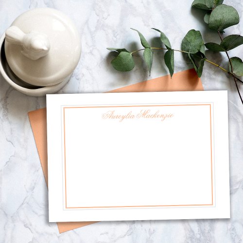 Elegant Peach and White Personalized Note Card