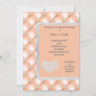 ELEGANT PEACH APRICOT HEART DIAMOND WEDDING INVITATION