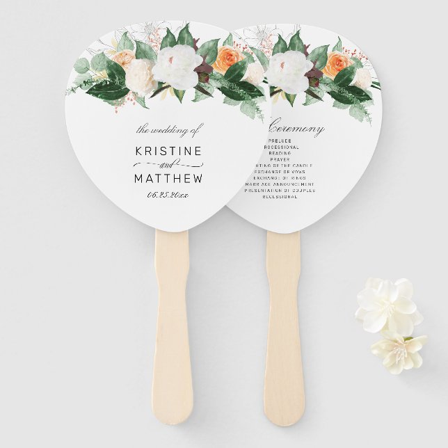 Elegant Peach Autumn Floral Wedding Program  Hand  Hand Fan (Front and Back)
