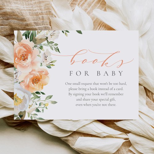 Elegant Peach Baby Girl Baby Shower Books for Baby Enclosure Card
