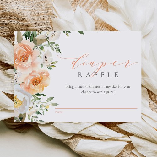 Elegant Peach Baby Girl Baby Shower Diaper Raffle Enclosure Card