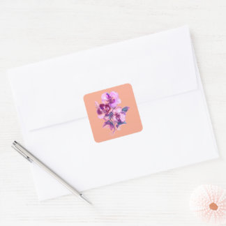 Elegant Peach Blossom Square Sticker