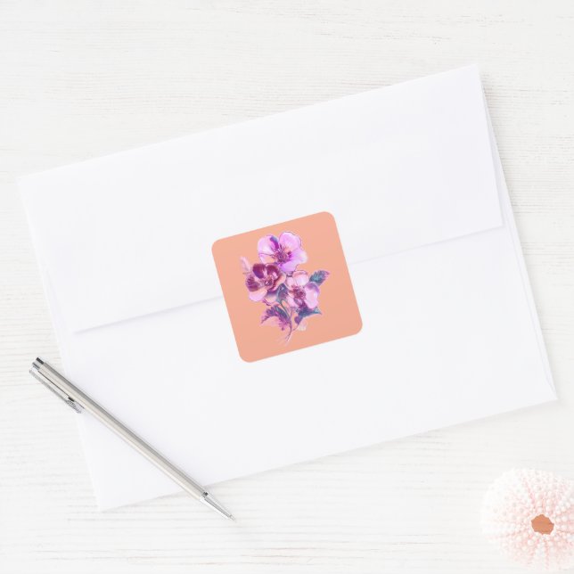 Elegant Peach Blossom Square Sticker (Envelope)