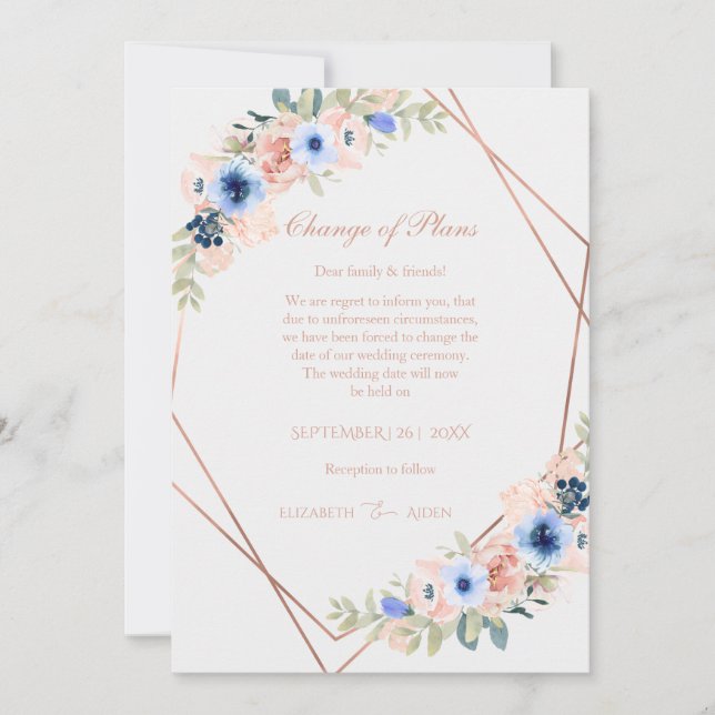 Elegant Peach Blue Wedding Collection Invitation (Front)