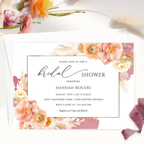 Elegant Peach Blush and Burgundy Bridal Shower Invitation