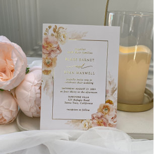 Elegant Peach, Blush and Champagne Floral Wedding Foil Invitation