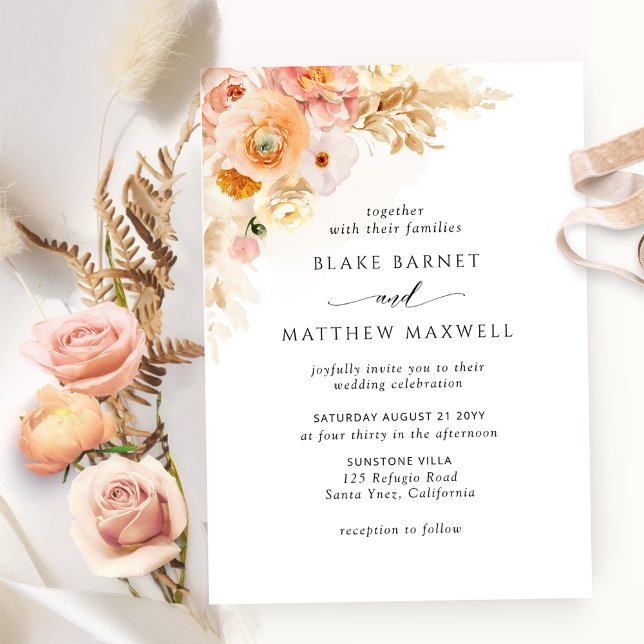 Elegant Peach Blush and Champagne Wedding Invitation (Creator Uploaded)