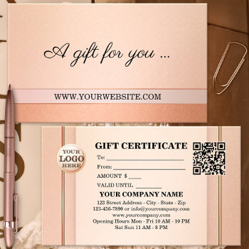 Elegant Peach Blush Gift Certificate Template by sunnysites at Zazzle