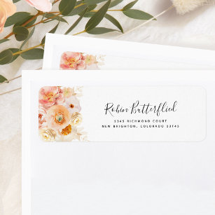 Elegant Peach, Blush, Ivory Floral Return Address  Label