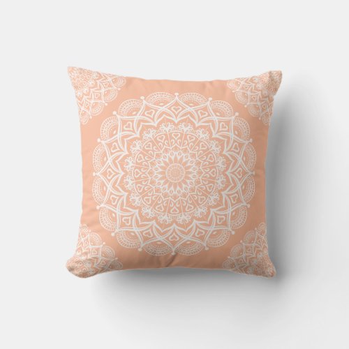 Elegant Peach Boho Mandala Throw Pillow