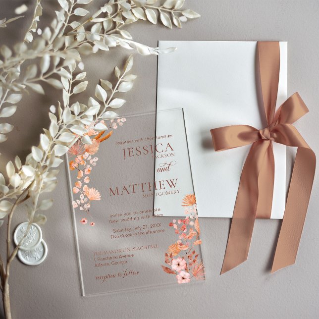 Elegant Peach Boho Style Floral Acrylic Invitation (Creator Uploaded)