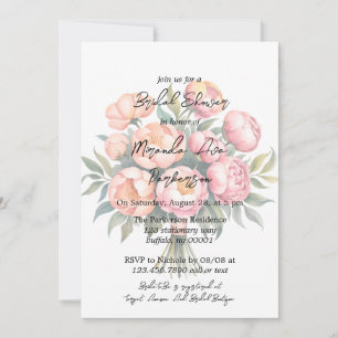 Elegant Peach Bouquet with Diamonds Bridal Shower Invitation