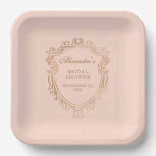 Elegant Peach Bridal Shower Party Paper Plates