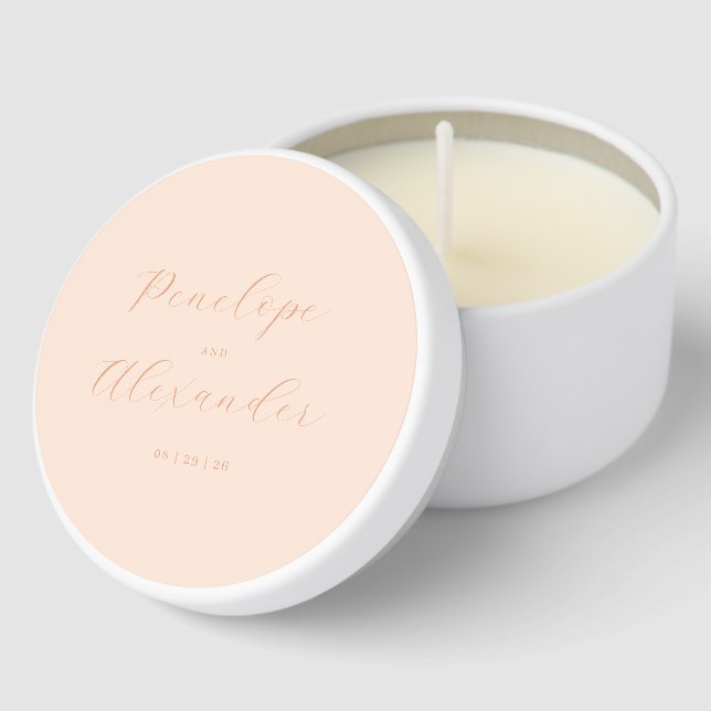 Elegant Peach Calligraphy Mini Candle Favors (Corner)
