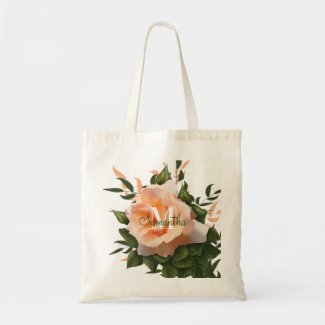 Elegant Peach Coral Floral Monogram Tote Bag